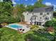 Beautiful backyard oasis featuring a large pool, patio area, and lush landscaping, perfect for outdoor entertaining at 15101 Sharrow Bay Ct # 12, Huntersville, NC 28078