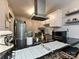 Open kitchen with stainless steel appliances, black countertops and breakfast bar area at 1615 Merry Oaks Rd # G, Charlotte, NC 28205