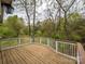 Exterior shot of back deck surrounded by nature and trees with wood railings at 5601 Indian Brook Dr, Matthews, NC 28104