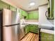 Galley kitchen with stainless steel appliances and bright green cabinets at 5913 Crape Myrtle Ln, Charlotte, NC 28216