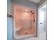 Large molded shower with integrated seat, grab bar, and wall-mounted shower head at 940 Brittany Ct # 23, Gastonia, NC 28056