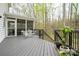 A back deck featuring a table and chairs, overlooking a wooded area at 9820 Janeiro Dr, Huntersville, NC 28078