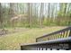 A view of the backyard from the deck stairs into the wooded lot at 9820 Janeiro Dr, Huntersville, NC 28078