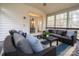 Relaxing sunroom with comfortable wicker seating and views of the wooded backyard at 9820 Janeiro Dr, Huntersville, NC 28078