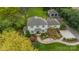 Stunning aerial view of an estate home with lush landscaping, detached garage, and circular driveway at 1529 S Wendover Rd, Charlotte, NC 28211