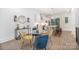 An open concept dining area with modern lighting and colorful chairs at 2508 Park Rose Ln # 17, Charlotte, NC 28204