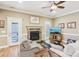 Cozy living room offers a stone fireplace, wood floors, and abundant natural light at 304 Wintergreen Ct, Kings Mountain, NC 28086