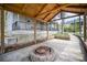 Inviting backyard area with a covered patio, stone fire pit, and landscaped surroundings, perfect for outdoor entertaining at 3846 Bent Creek Sw Dr # 58, Concord, NC 28027