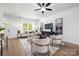 Inviting living room featuring hardwood floors, neutral furniture, and large windows, creating a bright and airy atmosphere at 8007 Willhill Rd, Mint Hill, NC 28227