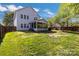 Spacious backyard featuring lush green grass, a charming screened porch, and a wood privacy fence at 11222 Huntington Meadow Ln, Charlotte, NC 28273