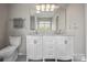 Bathroom featuring double sink vanity with modern fixtures and great lighting at 11415 Serenity Way, Charlotte, NC 28269