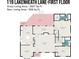 First floor plan showing the layout of the kitchen, living room, bedrooms and bathrooms at 119 Lakenheath Ln, Matthews, NC 28105