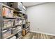 Organized storage space with metal shelving and clear plastic storage bins at 154 Shields Dr, Lincolnton, NC 28092