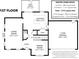 Detailed first-floor plan showing the layout of the living room, kitchen, dining room, and garage with dimensions at 2510 Bricker Dr, Charlotte, NC 28273