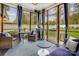 Sunroom features outdoor furniture, outdoor carpet, privacy curtains and backyard view at 2510 Bricker Dr, Charlotte, NC 28273