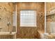 Luxurious tiled shower featuring a glass block window and a built-in bench at 361 Nance Rd, Stanfield, NC 28163