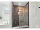 Bathroom featuring a luxurious tiled shower, a separate bathtub, and a large window at 4607 Crewe Hall Ln, Waxhaw, NC 28173