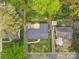 Bird's-eye view of the property showcasing the spacious yard, driveway, landscaping, and surrounding neighborhood at 7009 Wrentree Dr, Charlotte, NC 28210