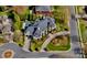 Overhead view of a luxury home showing a swimming pool, landscaped backyard, and circular driveway at 11236 Mcclure Manor Dr, Charlotte, NC 28277