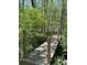 Wooden bridge with rope railings winds through a peaceful wooded area at 113 Duval Ct, Mooresville, NC 28117
