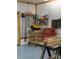 This garage features a workbench, storage shelves and woodworking tools for various projects at 113 Duval Ct, Mooresville, NC 28117