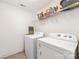 Functional laundry room with white washer and dryer, and shelving for storage at 1243 Pebble Grove Dr # 442, Clover, SC 29710