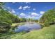 Picturesque pond with a bridge and serene natural surroundings at 14256 Drake Watch Ln, Charlotte, NC 28262