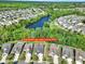 Beautiful aerial view of a residential neighborhood with lush green trees and a serene lake at 2158 Hartwell Ln, Fort Mill, SC 29707