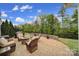 Spacious patio with a fire pit, seating area, and beautifully landscaped backyard at 2158 Hartwell Ln, Fort Mill, SC 29707
