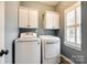Functional laundry room with white cabinets and modern washer and dryer units at 2515 Barrington Ct, Rock Hill, SC 29732
