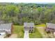 Expansive aerial view showcasing a two-story home with a large, green lawn surrounded by lush trees at 2548 Flintshire Ln, Gastonia, NC 28056