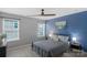 Cozy bedroom with blue accent wall, two windows, and a decorative painting at 3013 Kensley Dr, Waxhaw, NC 28173