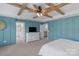 Main bedroom has a trey ceiling, adjoining bathroom, and view of the upstairs hall at 3013 Kensley Dr, Waxhaw, NC 28173