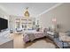 Relaxing bedroom featuring hardwood floors, a large window, sitting area and custom overhead lighting at 318 Montrose Dr, Waxhaw, NC 28173