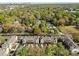 Aerial view of residential houses and townhomes surrounded by mature trees with the city skyline in the distance at 4038 City Homes Pl, Charlotte, NC 28209