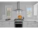Elegant kitchen details with white cabinets, subway tile backsplash, and a gas range at 4038 City Homes Pl, Charlotte, NC 28209