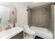 Bathroom features shower and vanity with dark wood at 4767 Stratford Ln, Denver, NC 28037