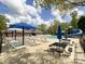 Community pool with lounge chairs, picnic tables and a slide for residents' enjoyment at 6114 Abergele Ln, Matthews, NC 28104