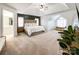 Spacious main bedroom featuring a ceiling fan, tray ceilings, and natural light at 6114 Abergele Ln, Matthews, NC 28104