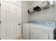 Functional laundry room with washer, dryer, and shelving for storage solutions at 1030 Archibald Ave, Fort Mill, SC 29708