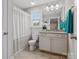 Bathroom featuring a white vanity, granite countertop and a shower/tub combo at 130 Villa Lake Dr, Fort Mill, SC 29708