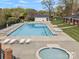 Large community pool with several lounge chairs and a nearby spa at 130 Villa Lake Dr, Fort Mill, SC 29708
