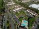 Aerial view of the condo complex, highlighting the community amenities and surrounding area at 17143 Red Feather Dr, Charlotte, NC 28277