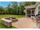 Backyard stone patio with built-in seating area and fire pit, perfect for outdoor entertaining at 2017 Autumn Dr, Monroe, NC 28110