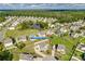 Aerial view of a residential neighborhood with lush greenery, a tranquil pond, and well-spaced homes at 2222 Smoltz Dr, Rock Hill, SC 29730
