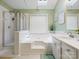Inviting bathroom with separate shower, tub, and a skylight providing ample natural light at 2812 Edgebrook Cir, Matthews, NC 28105