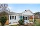 Charming single-story home with a bright blue door, white brick, black shutters, and a cozy front porch at 318 Lake Montonia Rd, Kings Mountain, NC 28086