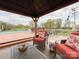 Relaxing outdoor patio with comfortable seating overlooks pool and beautiful backyard at 7514 Secrest Shortcut Rd, Indian Trail, NC 28079
