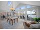 Light-filled dining area with vaulted ceiling, skylight, and sliding glass doors to the deck overlooking the lake at 925 Lanier Ln, Monroe, NC 28110