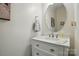 Elegant half bathroom with stylish vanity, sleek mirror, and modern fixtures offering a touch of sophistication at 1066 Chicory Trce, Lake Wylie, SC 29710